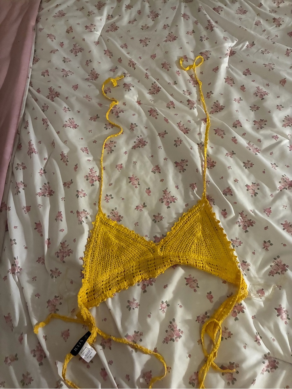 Handmade Crochet Triangle Bralette in Yellow